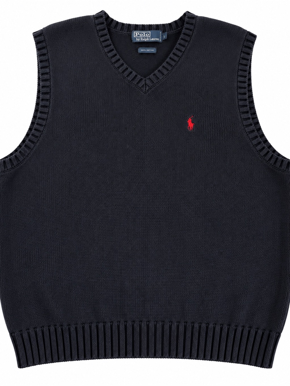 Polo by Ralph Lauren Navy Blue Sweater Vest 100% Cotton V-Neck